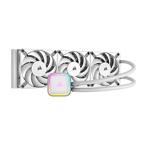 CORSAIR H150i RGB Elite Liquid CPU Cooler - 360mm AIO - AF120 Elite PWM Fans - Intel® LGA 1700, 1200, 2066, AMD® AM5 & AM4 Sockets - White - RGB ELITE - White - 360mm AIO