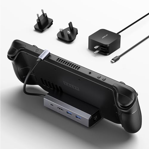 JSAUX Docking Station and 45W Charger Compatible with Steam Deck, 5-in-1 Dock with HDMI 2.0 4K@60Hz, 100Mbps Ethernet, Dual USB-A 2.0 and 100W Charging USB-C Port for Steam Deck/ROG Ally -HB0602 - Gray with 45W Charger