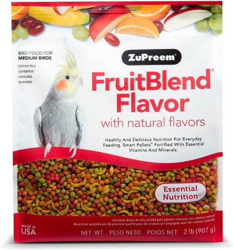 ZuPreem FruitBlend Flavor Pellets Bird Food for Medium Birds, 2 lb - Daily Blend Made in USA for Cockatiels, Quakers, Lovebirds, Small Conures