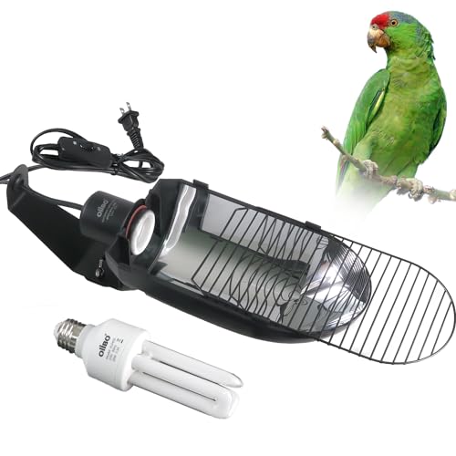 Oiibo Bird Cage Light Fixture Combo Kit, AvianSun Lamp Hood with 2.4% UVB UVA 20W Compact Fluorescent Bulb for All Kinds Captive Birds