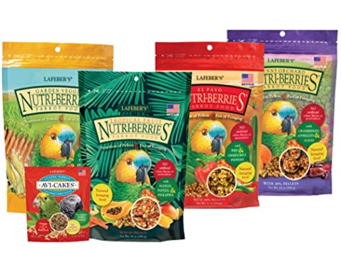 LAFEBER'S Nutri-Berries Pet Bird Food Variety Sampler Bundles, Made with Non-GMO and Human-Grade Ingredients, for Parrots, 10 oz. Each (4 Pk Bundle) with Free Avi-Cake Sample