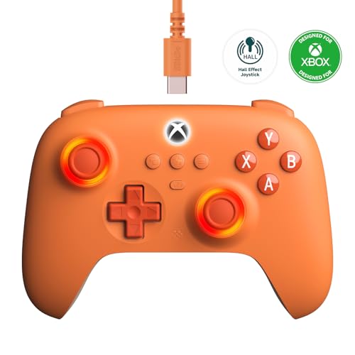 8BitDo Ultimate C Wired Controller for Xbox with Hall Effect Joysticks and Hall Triggers, RGB Lighting Fire Ring, Compatible with Xbox Series X|S, Xbox One, Windows 10/11 - Officially Licensed (Orange) - Orange
