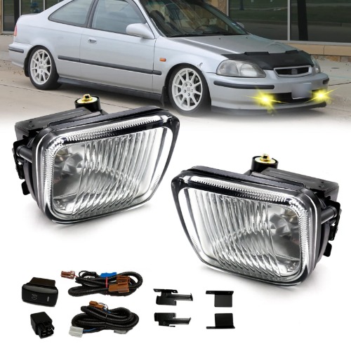 Driving Fog Lights Compatible with 1996 1997 1998 Honda Civic 1 Pair Bumper Fog Lamps with H3 12V 55W Halogen Bulb & Switch and Wiring Kit (Clear Lens)