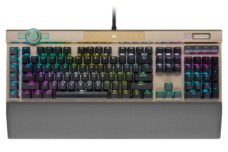 CORSAIR K100 RGB Optical-Mechanical Gaming Keyboard (CORSAIR OPX Keyswitches: Hyper-Fast & Linear, PBT Double-Shot Keycaps, Elgato Stream Deck Integration) QWERTY, Midnight Gold / Black K100 RGB