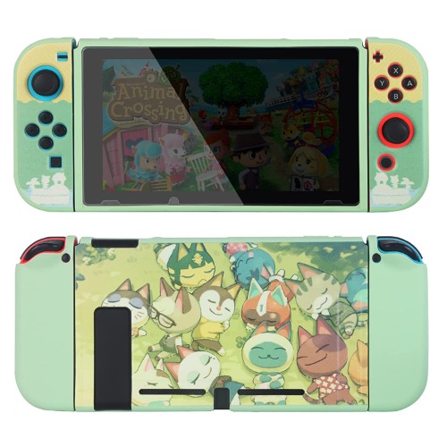TIKOdirect Protective Case for Switch, Soft Full Skin Protective Cover with Pretty Cute Pattern, Silicone Slim Shockproof Back and Grip Case for Switch, Green - Switch Cat