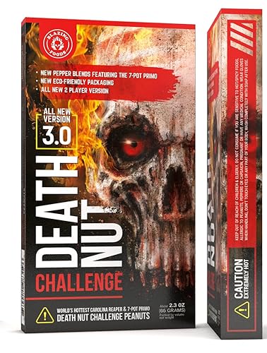 Blazing Foods Death Nut Challenge Version 3.0 - Featuring Carolina Reaper, Ghost Pepper, Scorpion Pepper - 5 New Levels of Heat Crushes The one chip/hot chip Challenge All Day Long. - DEATH NUT CHALLENGE VERSION 3.0