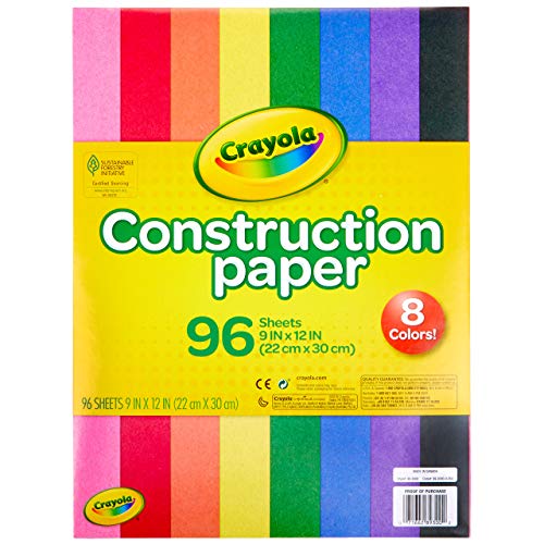 CRAYOLA 99-3000 Construction Paper 9" x 12" Pad, 8 Classic Colors 96 Sheets, Great for Classrooms & School Projects