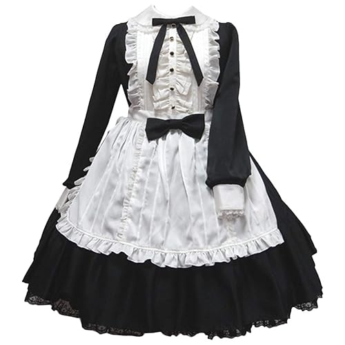Momo Plus Size Womens Girls Sweet Lolita Dress Princess Court Skirt Cosplay Maiden Dress - 3X-Large - Black