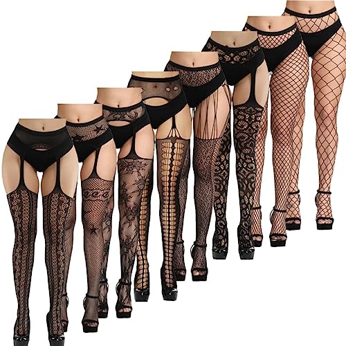 8 Pairs Fishnet Tights Stockings Women High Pantyhose Lingerie for Valentine's Day - 3X-Large-4X-Large - Tight102