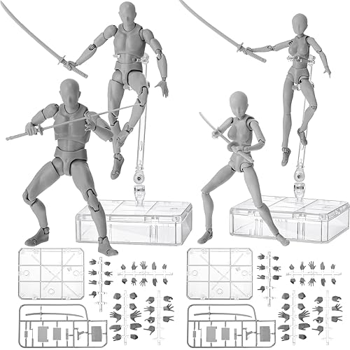 Meooeck 4 Sets Drawing Action Figures Action Figures Body Artists PVC Figure Model Drawing Models Drawing Mannequin Figure for Painting Body Model Artist Decoration Collection Gifts (Gray) - Gray