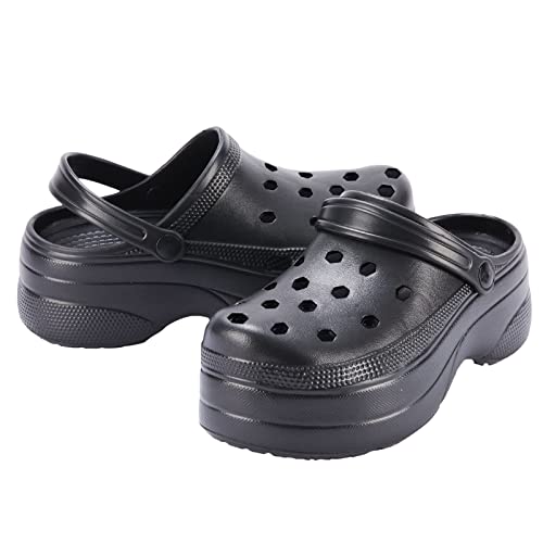 Aimaerluo Platform Garden Shoes Clogs for Women Sandals Fation Slip On Slides Shoes Comfortable Slippers Mules - 11 - Black