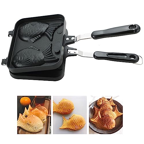 MAOPINER Taiyaki Fish Shape Cake Pan Waffle Cake Maker Pan Fish Shaped Pancake Double Pan Mold for Home DIY Cooking Party Dessert