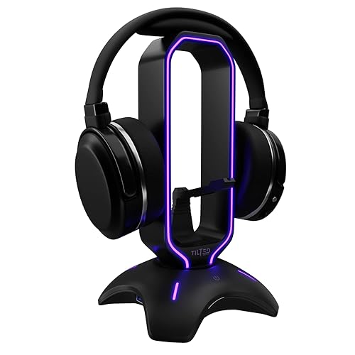 Tilted Nation RGB Headset Stand and Gaming Headphone Stand for Desk Display with Mouse Bungee Cord Holder with USB 3.0 Hub for Xbox, PS4, PC - Perfect Gaming Accessories Gift - Black