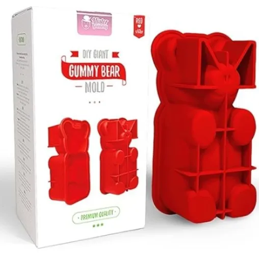 DIY Giant Gummy Bear Mold by Mister Gummy | PREMIUM Quality Silicone + 2 RECIPES and 5 GIFT BAGS Included | Make BIG Bear Treats! (Gummy, Cakes, Breads, Chocolates, and More) (Red) - Red