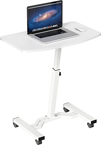 SHW Height Adjustable Mobile Laptop Stand Desk Rolling Cart, Height Adjustable from 28'' to 33'', White - White - White