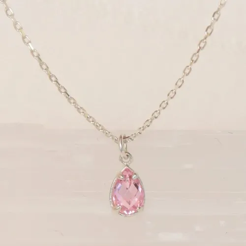 Tiny Teardrop Pink Tourmaline Necklace Pink Crystal Teardrop October Birthstone Necklace Pink Gemstone Choker