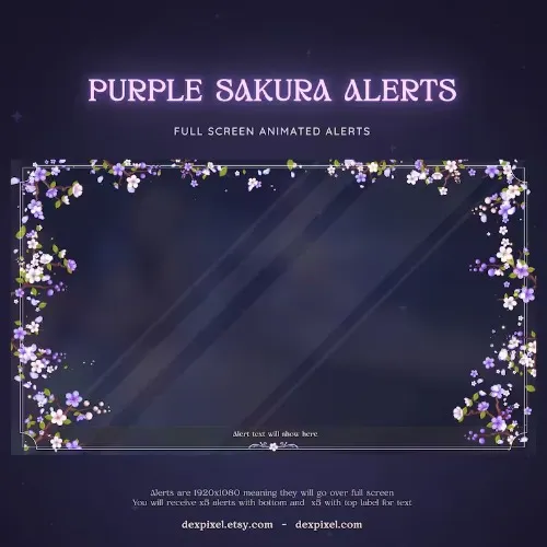 Purple White Sakura Cherry Blossom Animated Stream Alerts | Bloom Aesthetics Floral Alerts | Twitch | Vtuber Magic | Full Screen Alerts