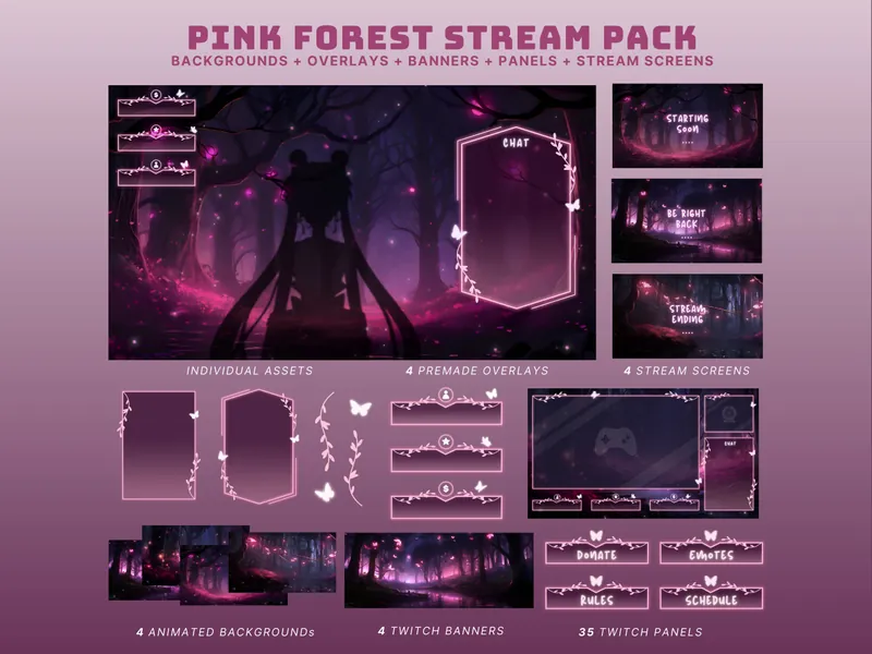Pink stream package animated vtuber background pink goth twitch overlay pink twitch banner halloween stream package pink animated screens