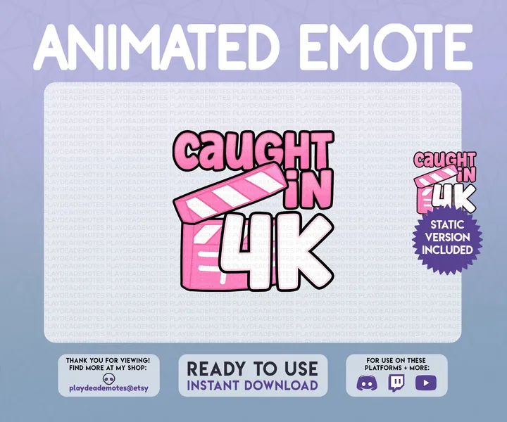 Caught in 4K Animated Emote | ANIMATED + STATIC cute pink 4k emote, kawaii 4k pink animated text emote, animated 4k emote, pink twitch emote