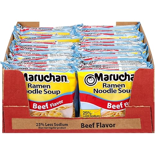Maruchan Ramen Less Sodium Beef, Instant Ramen Noodles, Ready to Eat Meals, 3 Oz, 24 Count - Less Sodium Beef