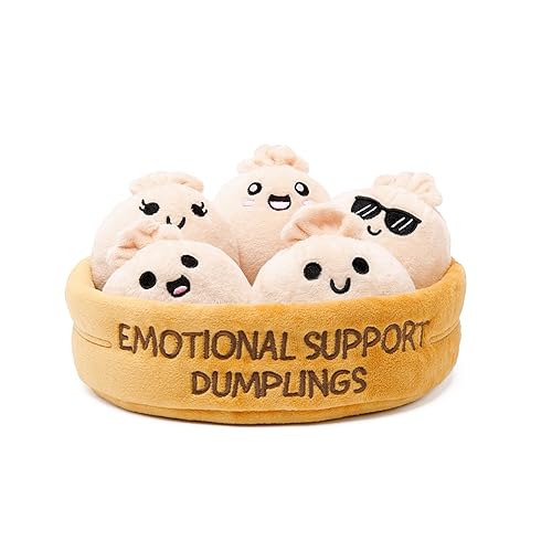 Emotional Support Dumplings by Relatable, Cuddly Stuffed Animals and Toys, Squishy Toys and Plushies, Great Gift Ideas for Loved Ones of All Ages, Includes 5 Plushies with Carrying Basket - Dumplings