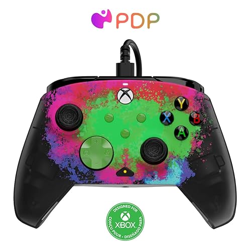 PDP Gaming REMATCH GLOW Enhanced Wired Controller Licensed for Xbox Series X|S/Xbox One/PC/Windows, Mappable Back Buttons, Advanced Customizable App - Space Dust (Glow in the Dark) - Controller - Space Dust (Glow in the Dark)