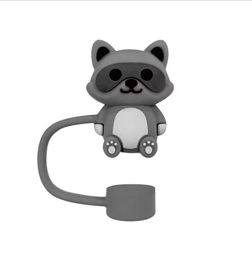 Raccoon Straw Cover for Stanley 40&30 Oz Cup, 10mm Silicone Straw Covers Cap for Stanley Cup Accessories, Cute Straw Topper for Tumblers, Straw Cap Stopper for Reusable Straws Tip Lids（DM532）