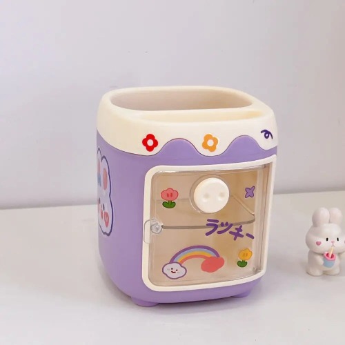 Kawaii Fridge Pen and Desk Organizer for a Fun Workspace - Purple w/ Stickers