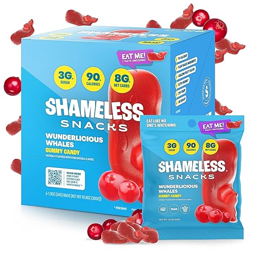 Shameless Snacks - Healthy Low Calorie Snacks, Low Carb Keto Gummies (Gluten Free Candy) - 6 Pack Wunderlicious Whales - Wunderlicious Whales