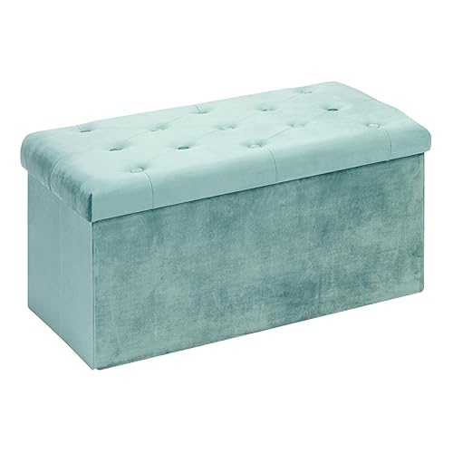 B FSOBEIIALEO Folding Storage Ottoman, Long Ottomans Shoes Bench, Velvet Storage Chest Footrest Seat 31.5"x15.7"x15.7" (Teal, Large) - Teal - Large