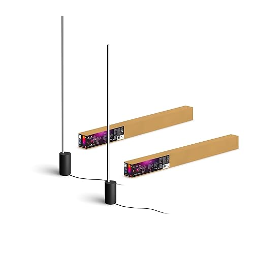 Philips Hue Signe Smart Floor Lamp, Black - White and Color Ambiance LED Color-Changing Light - 2 Pack - Control with Hue App - Compatible with Alexa, Google Assistant, and Apple Homekit - Floor Lamp - Black - 2 Pack