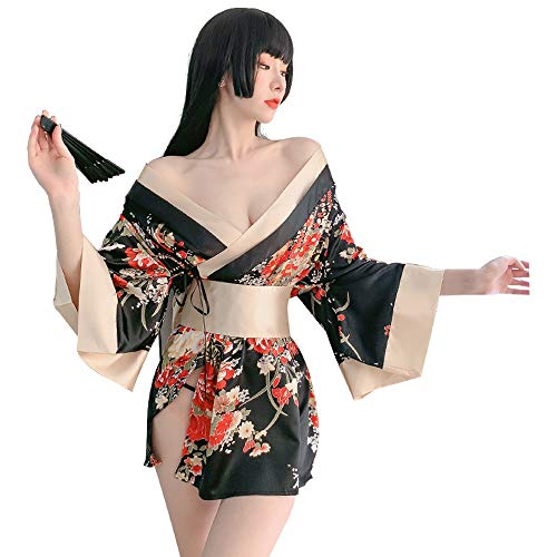 SINMIUANIME Women Lingerie sexy lingerie Japanese retro kimono dress cosplay Japanese kimono suit - 7972black