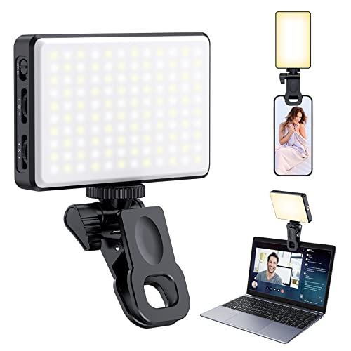 Meixitoy 120 LED Phone Light, Selfie Light, 5000Mah Rechargeable Clip Video Light, Adjusted 3 Light Modes, for Phone, Camera, Laptop, iPad, Light for Phone for Selfie, Video Conference, TikTok, Vlog - Black