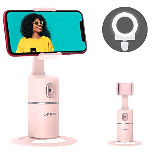Auto Face Tracking Tripod, 360° Rotation Phone Camera Mount with Selfie Ring Light, No App, Battery Operated Smart Shooting Holder for Live Vlog (Pink) - Pink