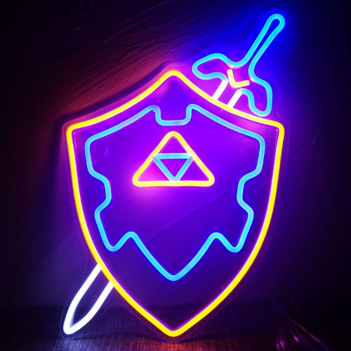 Neon Sign Sword & Shield LED Sign Master Sword LED Neon Light Cool Game Room Decor Gaming Light Sword LED Signs Gamer Gifts for Teen Boys (1. Sword Shield) (1 Sword Shield)