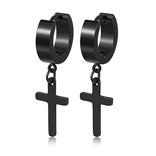 Stainless Steel Cross Earrings Set for Men Women Dangle Hinged Men Women Earrings Silver Gold Black - 1 pair - Black