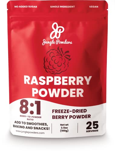 Jungle Powders Raspberry Powder 3.5 Ounce Bag, Food Grade Powdered Unsweetened Freeze Dried Raspberries, Additive, Filler Free Red Superfood Extract for Baking Cooking Flavoring Rasberries Smoothies - 3.5 Ounce (Pack of 1)