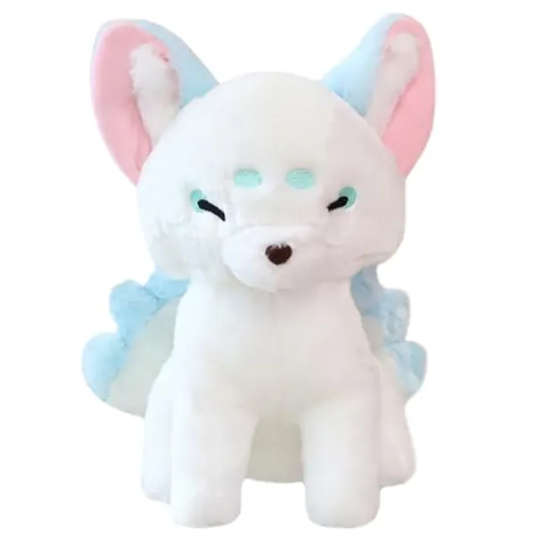 ELAINREN Lifelike Nine-Tailed Fox Stuffed Animals Toy Realistic White Fox Plush Toy Cute Kyuubi Kitsune Plushie Dolls Gifts for Kids/14.9''x11.8''x7.8'' - White Fox