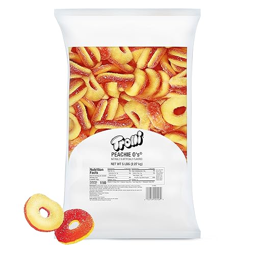 Trolli Peachie O's Sour Gummy Rings Candy, 5 Pound Bulk Bag - Peachie O's - 5 Pound