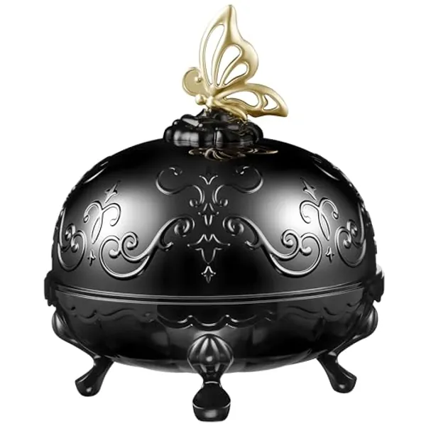 ANNA SUI Loose Face Powder Case Only - Refill Sold Separately, Black Vanity Case with Butterfly Motif, Come with Purple Puff