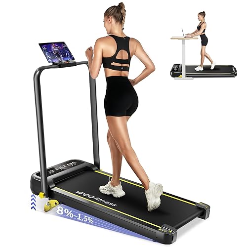 YPOO Foldable Treadmill with Incline, Walking Pad with Handle Bar 3 Level Incline, Portable Folding Treadmills for Home/Office 300 Lbs Capacity, Quiet Desk Treadmill with Remote Control & APP - Treadmill with Incline