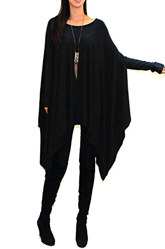 Vivicastle Women's USA Loose Bat Wing Dolman Poncho Tunic Dress Top - One Size - Blk-long Sleeve