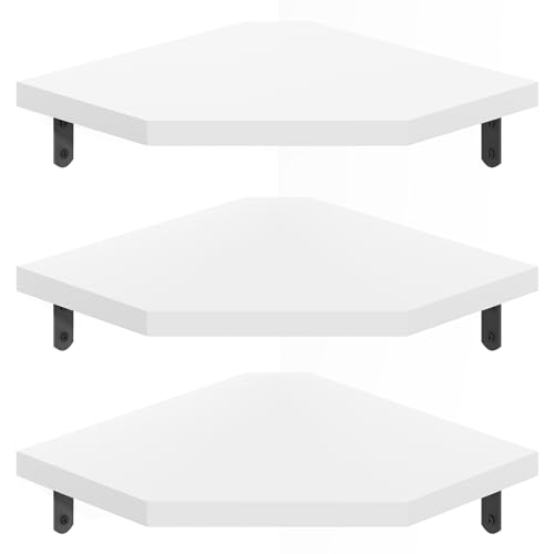 Alsonerbay White Corner Wall Shelf, Set of 3 small kitchen corner shelf stylish floating book shelves for wall for Bedroom Living Room Office Bathroom - White