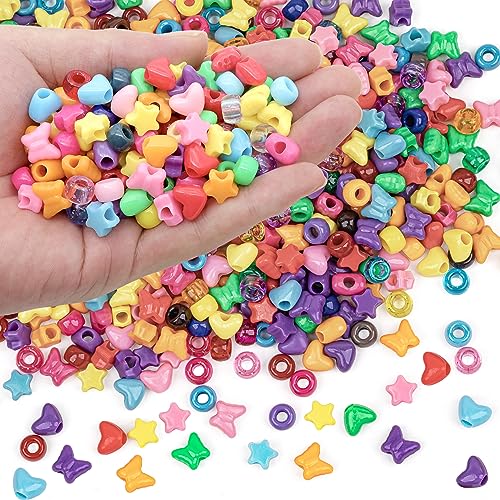 GMMA 900 Pcs Multi-Colored Plastic Craft Perforated Beads Bulk Rainbow Hair Beads, DIY Face Mask Pony Beads for Hair,DIY Bracelet Necklace Jewelry Making Supplies (Mixed Type) - Mixed type