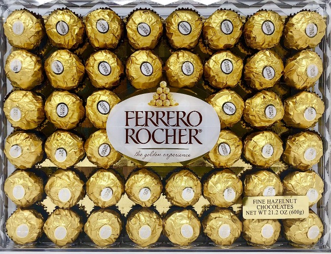 Ferrero Rocher Fine Hazelnut Chocolates, Chocolate Gift Box, 48 Count Flat, 21.2 oz - Hazelnut 48 Count (Pack of 1)