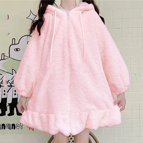 Oversized Fluffy Bunny Jacket - Pink / XXL