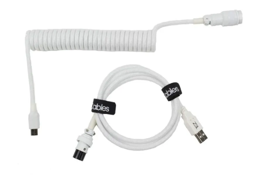 Tez Cables E-Series Custom Coiled Aviator Keyboard Cables (5 ft, USB-C Painted GX-16, White)