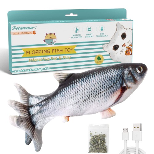 Potaroma Flopping Fish Cat Toy with SilverVine and Catnip, 2022 Upgraded, Moving Fish for Small Dogs, Realistic Wiggle Fish 10.5", Interactive Motion Kitten Kicker Exercise Toy - Carp