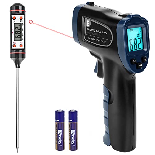 ERICKHILL Infrared Thermometer, Heat Temperature Temp Gun for Cooking, Adjustable Emissivity - for Cooking, Pizza Oven, Meat, Griddle, Grill, HVAC, Engine, -58°F~752°F, Meat Thermometer Included - Blue,-58°F~752°F