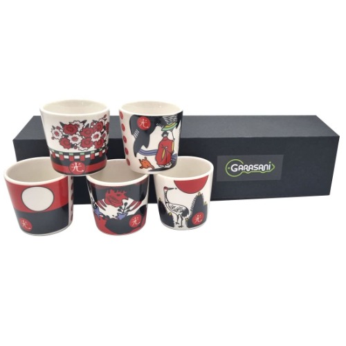 GARASANI 5 Pack Soju Shot Glasses with Korean Traditional Flower Card Game Print Hwatu Korean Soju, Whiskey, Tequila, Vodka, Espressos - 